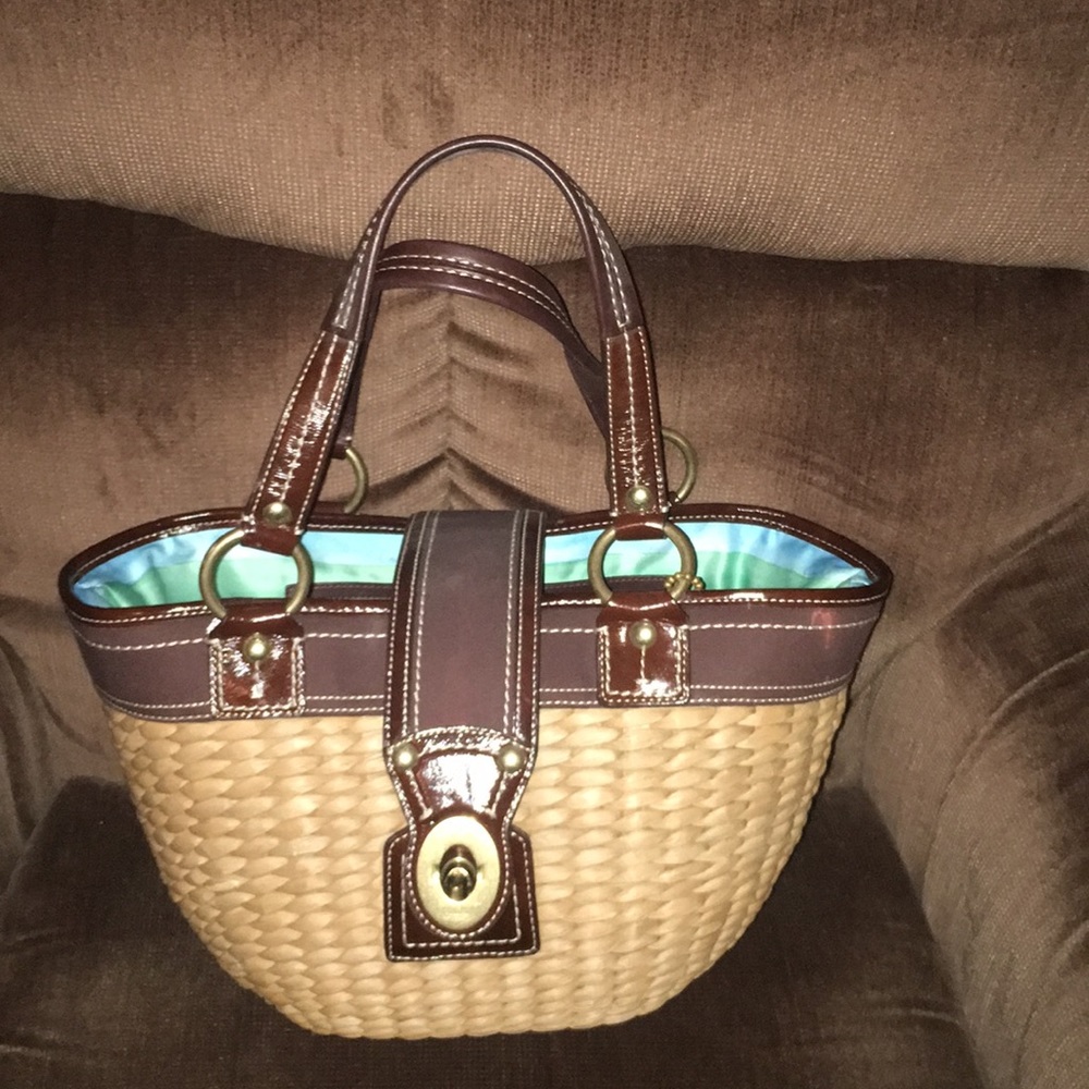 Coach brown straw purse! Unique!